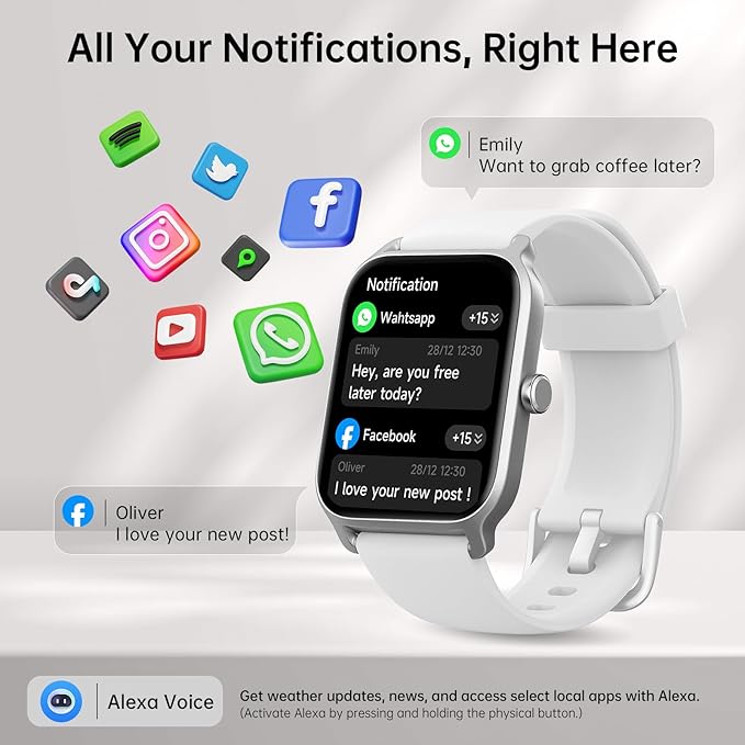 Tensky Smart Watch for Women/Men, 1.85'' HD Touchscreen Smartwatch for Android/iPhone/Samsung/(Bluetooth Call), Alexa Built-in, 100+ Sport Modes Fitness Digital Tracker, Sleep/Heart Rate/SpO2 Monitor