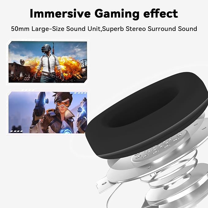 Gaming Headset for PC/PS4/PS5/Xbox One/Switch, Stereo Surround Sound Gaming Headphones with Noise Canceling Flexible Mic, Computer Headset with 3.5mm Jack & RGB Light(White)