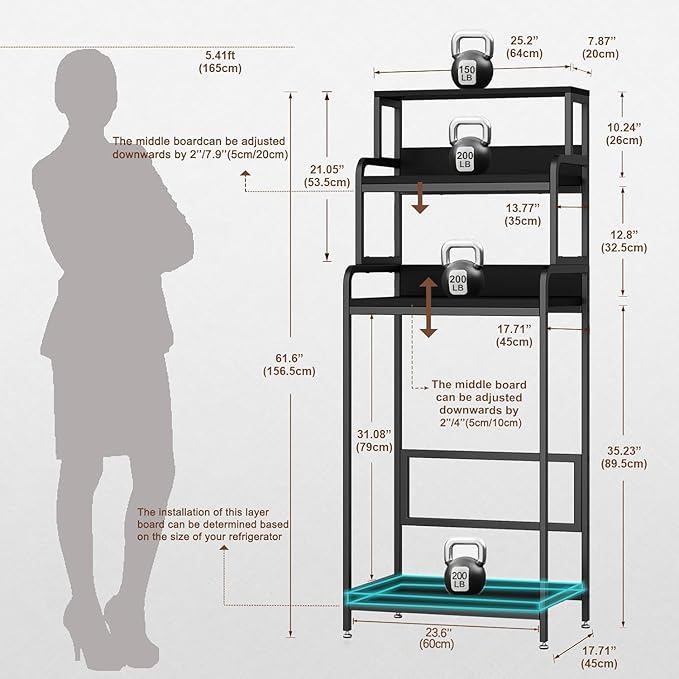 4-Tier Mini Fridge Stand with Storage,Mini Fridge Cabinet with Storage,Microwave Stand,Bakers Rack,Microwave Oven Stand with Storage,Mini Fridge Shelf for Home Office Dorm (Black Wood Grain)