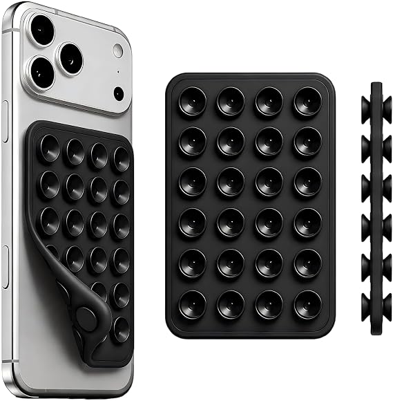 Black Octobudyy Silicone Phone Sticky Grip,Removable Double Sided Phone Grip Hands-Free Mirror Cell Phone Case Mount Hands-Free Selfes & Videos for DPhone & Android, Trending TikTok Items