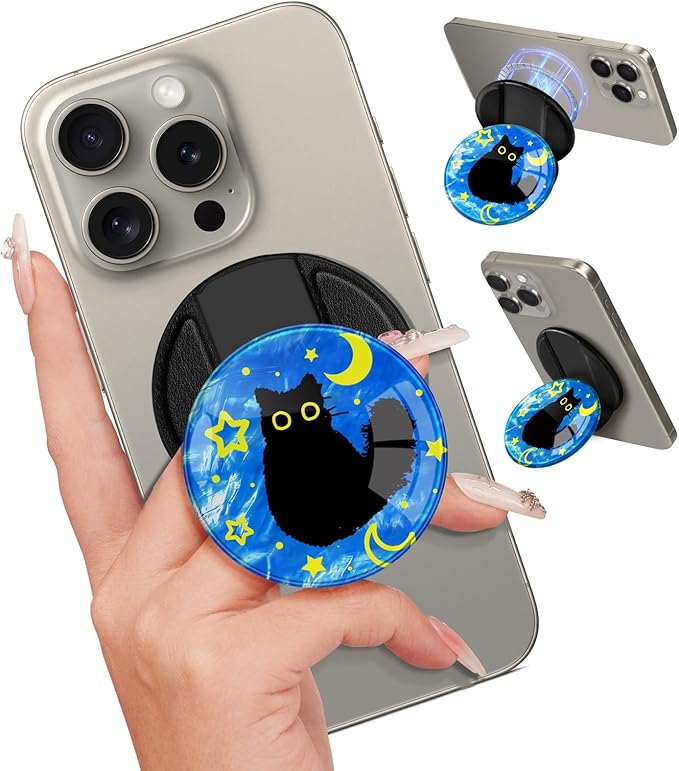 Kidcube Phone Grip Compatible with Magsafe - Magnetic Phone Grip Stand Cute Girly Cat Finger Grip Kickstand Ring Holder Women Girls Compatible with Magsafe Accessories for iPhone 16/15/14/13/12 Series