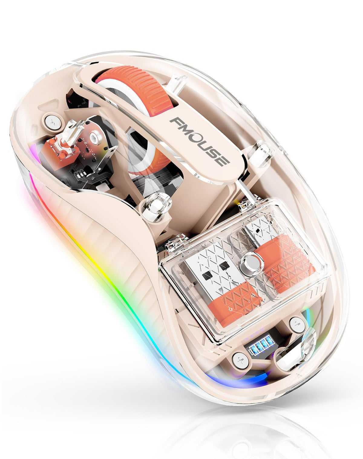 FMOUSE Transparent Wireless Mouse, Tri-Mode Bluetooth & 2.4GHz, Cream