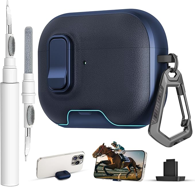for AirPods Pro 3 Case with Lock,TPU Leather Texture Durability Anti-Lost & Shockproof Protective Cover Accessories with Cleaning Kit in Keychain for Apple AirPod Pro 3 Generation 2025(Midnight Blue)