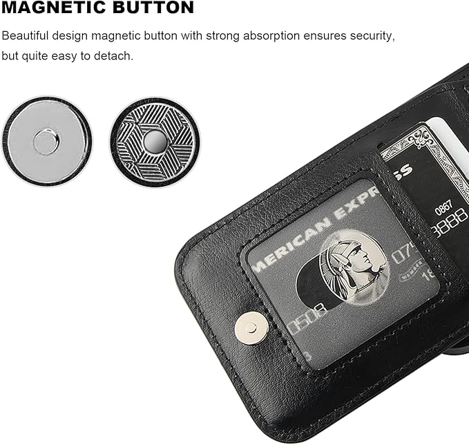 KIHUWEY for iPhone 17 Case Wallet Compatible with MagSafe Wireless Charging, Credit Card Holder, RFID Flip Leather Magnetic Clasp Kickstand Heavy Duty Protective Cover 6.3 Inch (Black)