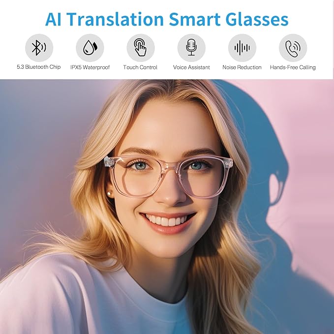 AI Smart Glasses for Men Women, Real-Time Translation(160+ Languages), AI Noise Reduction with Photochromic Lenses, Open-Ear Bluetooth Audio Glasses, Lightweight Design for Travel & Business