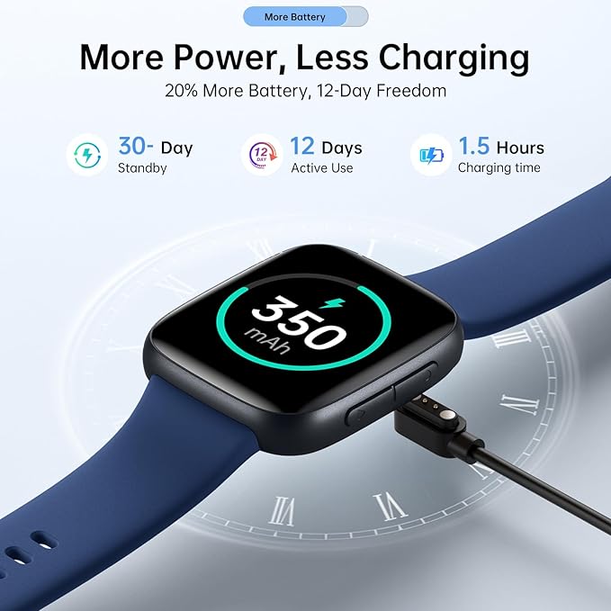 Smart Watches for Men Women, 1.85" HD AMOLED Display, 2 Bands Included, Works with iPhone & Android, 12-Day Battery, 3ATM Waterproof, Bluetooth Call, Health & Fitness Tracker, Dark-Blue