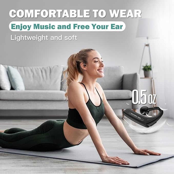 Open Ear Headphones Wireless Bluetooth Single Bone Conduction Wireless Earbuds with Earhooks Bone Conduction Headphones Bluetooth Head Set Earphones IPX5 Waterproof Long Battery Life Earpiece Black