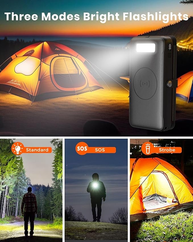 FEELLE Solar Charger Power Bank, 27000mAh Wireless Portable Charger with 4 Solar Panels, 22.5W Fast Charging External Battery Pack USB-C in/Output PD+QC 4.0 Portable Power Bank for Smartphone