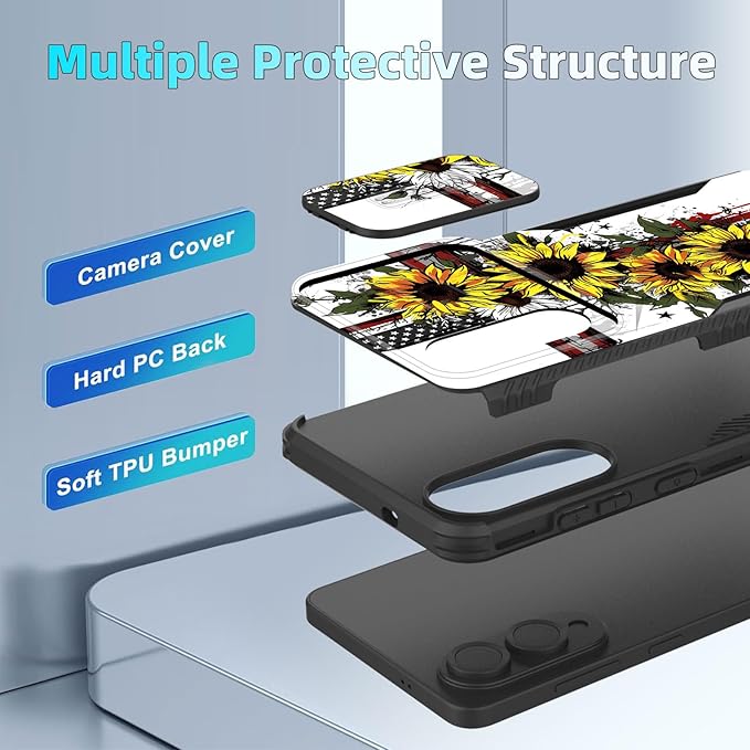 for Galaxy S25 Edge Case Built in Slide Camera Lens Cover,Heavy Duty Shockproof Protection Dual Layer Case for Samsung Galaxy S25 Edge 2025,Cross American Flag Sunflower