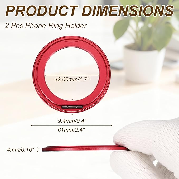 PATIKIL 2Pcs Phone Ring Holder, Metal 360 Rotation Magnetic Phone Grip Holder Stand with Adhesive Backing Smartphone Finger Grip Kickstand for Tablet Case Car Mount Accessory, Red