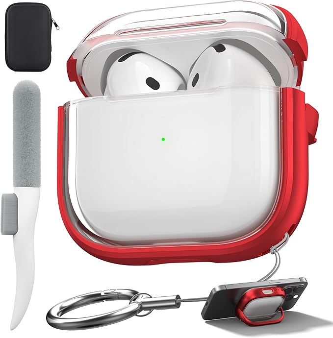 Valkit Compatible AirPods 4 Case for Women, Soft TPU Airpods 4th Generation Case with Cleaner Kit, Shockproof Protective Skin with Keychain for Apple AirPods 4 Gen Cases for Women Men(Clear Red)