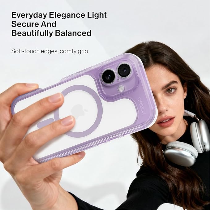 ORIbox Seralyn Series for iPhone 16 Case - MagSafe Compatible, Triple-Layer Shockproof Protection, Crystal-Clear Back with Elegant Matte Frame(6.1", Lilac Dream)