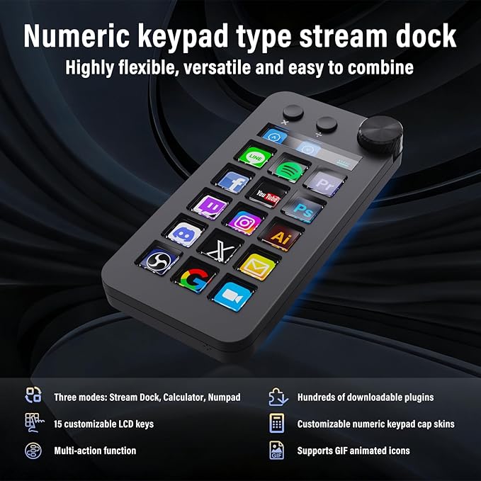 Macro Pad,Macro Shortcut Keyboard,With15 Customizable Macro Keys,Three Modes (Shortcut Keys,Calculator and Numeric Keypad),Work for OBS,PowerPoint,Photoshop and Adobe Premiere Pro(N1 black)