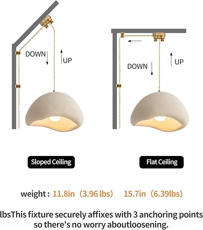 MODIVO 11.8in Wabi Sabi Pendant Light,Plug in Hanging Light Fixture Bulb Included,Japandi Decor Japanese Lamp for Kitchen,Living Room,Dining Room,Bedroom,Island White Chandelier