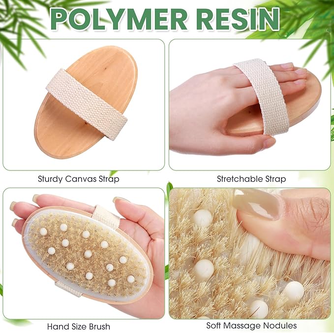 Gejoy 20 Pcs Dry Brushing Body Brush for Lymphatic Drainage Exfoliating Brush with Massage Nodule Dry Skin Body Scrubber Cellulite Shower Circulation Dead Exfoliator (4.92 x 2.56 Inches,Wood Color)