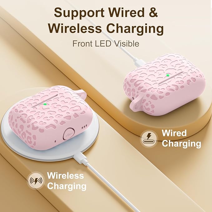 Compatible for AirPods Pro 2nd Generation Case Cover,Protective Silicone Skin Accessories with Keychain for Women Men Compatible with Apple AirPods Pro Gen 2(2022), Front LED Visible,Light Pink