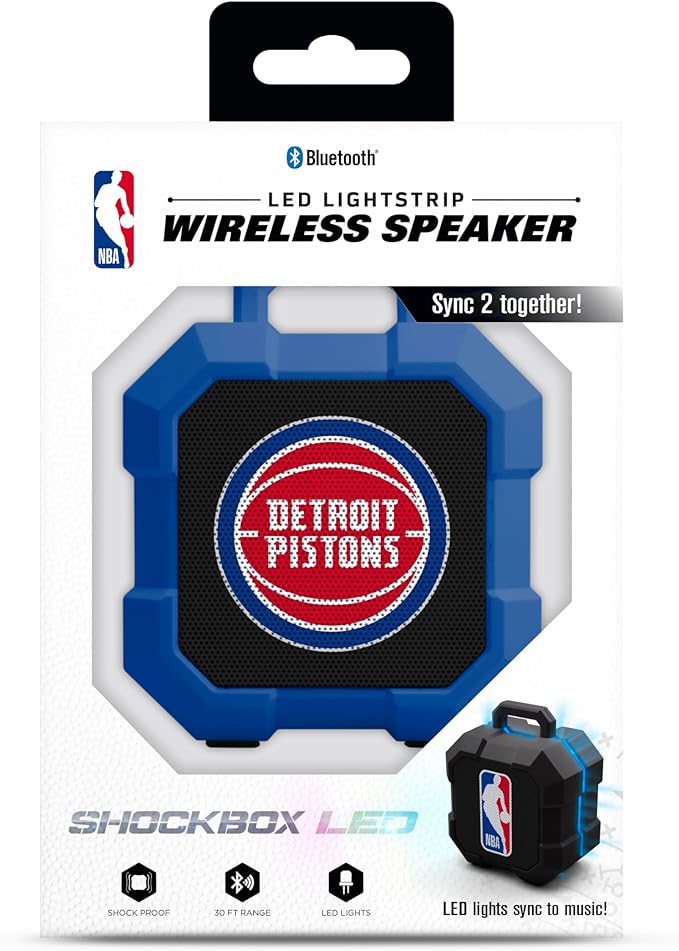 SOAR NBA Shockbox LED Wireless Bluetooth Speaker - Water Resistant IPX4, 5.0 Bluetooth with Over 5 Hours of Play Time - Small Portable Speaker - Officially Licensed NBA, Perfect Home & Outdoor Speaker