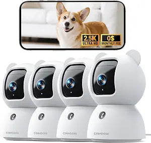 2.5K Indoor Security Camera 4pack, Free AI Person/Pet/Cry Detection, 4MP Baby/Dog/Cat/Pet Camera with Phone App, Pan Tilt WiFi, Night Vision, Full Duplex Audio for Home Security