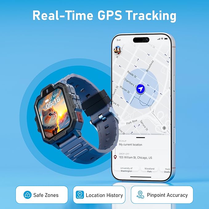 4G Kids Smart Watch, T17 Smartwatch Gifts with Panda Holder, GPS Tracker, Video Calling, SOS, Voice Chat, SMS, School Mode, Puzzle Games, HD Touch Screen for Boys & Girls 3-12（Gray）