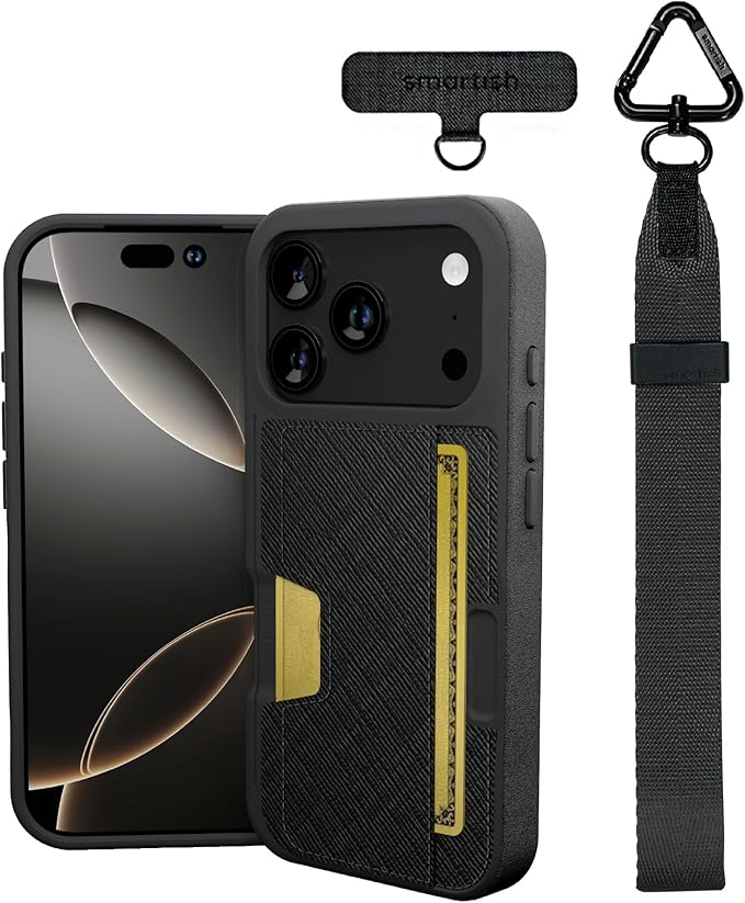 Smartish® iPhone 17 Pro Wallet Case + Phone Wristlet - [Slim + Protective] Phone Case Credit Card Holder + Detachable Wrist Strap Loop for Apple iPhone 17 Pro - Black Tie Affair