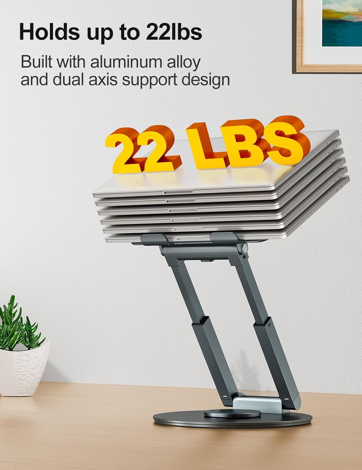 Telescopic Laptop Stand with 360° Swivel Base – Sit-to-Stand, Height Adjustable, Compatible with MacBook & All 10–17" Laptops | Techloop Living
