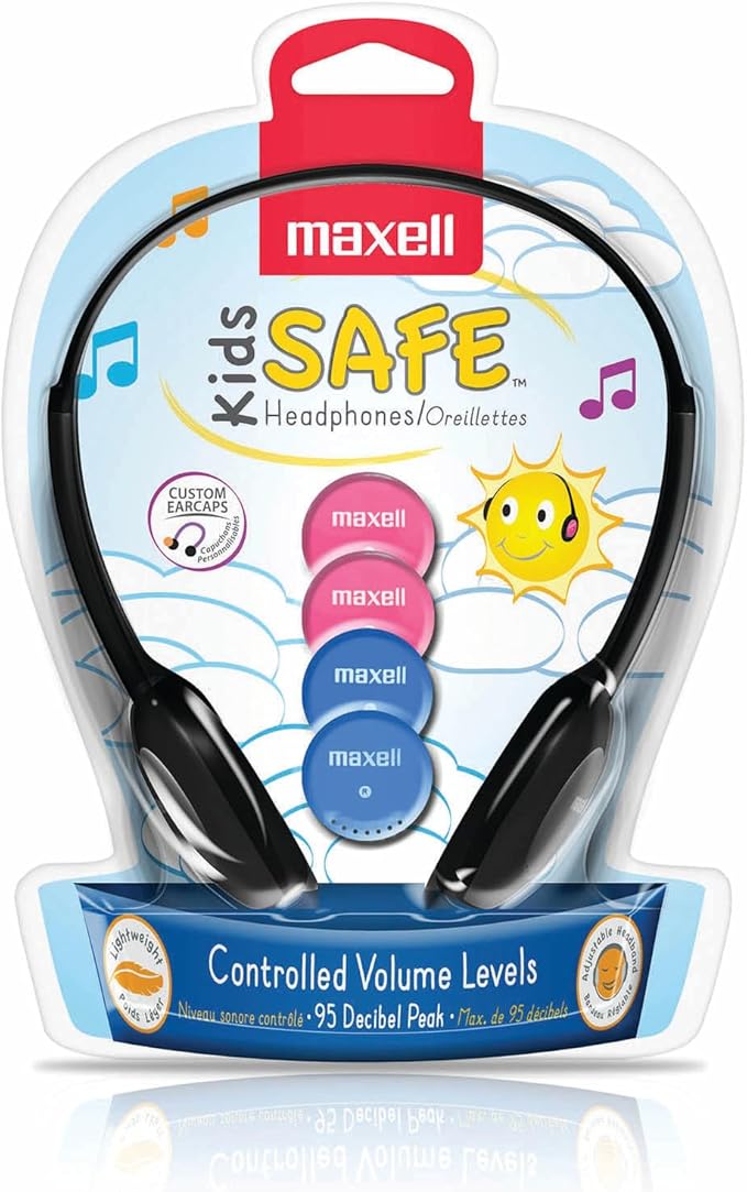 Maxell 190338 Lightweight & Small Volume Protection 30mm Driver Comfortable Kids Safe Children Headphones with Interchangeable Colors Black