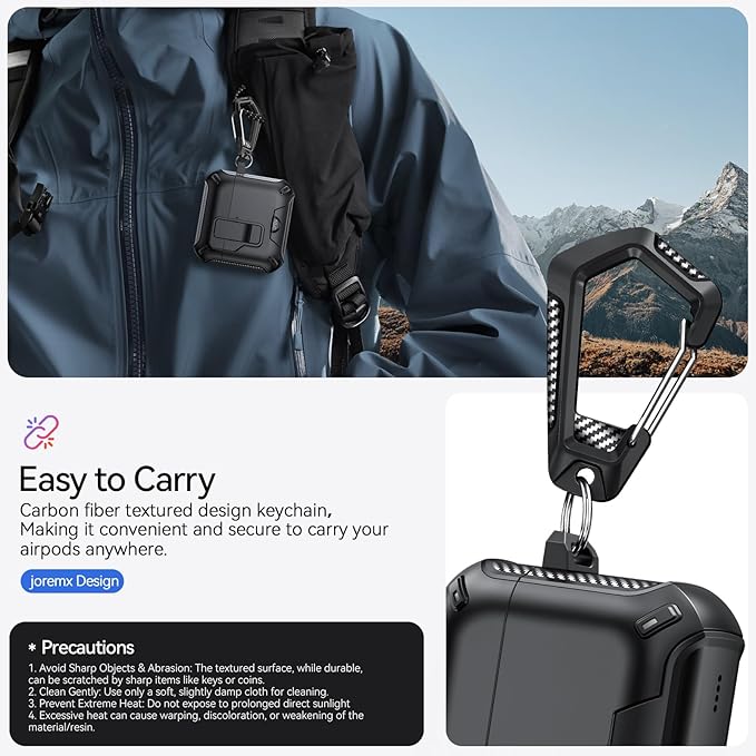 for AirPods 4 Case (2024) with Phone Stand,（with Automatic Snap Switch） Carbon Fiber Design Protection Cover with Cleaning Pen,Black
