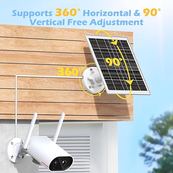8W Solar Panel Charger for Outdoor Security Cameras, with Micro USB/USB-C and DC (35 x 135) Port, Fits Ring/Eufy/Wyze/Bird Feeder Camera, 13ft Cable, Fast Charging (1 Pack)