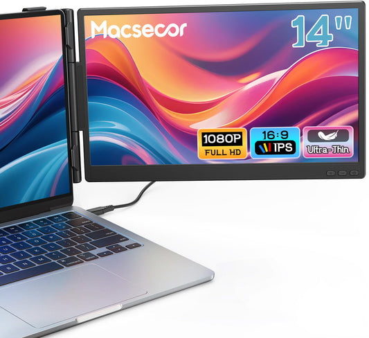 Macsecor Laptop Screen Extender, 14'' FHD 1080P Ultra-Slim Dual Portable Monitor for Laptops, USB-C Travel Monitor Extender Plug & Play for 13"-16" Laptop, Compatible with Wins/Mac/Android/Chrome