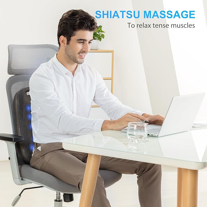 CooCoCo Shiatsu Back Massager with Heat, FSA Eligible Massager for Lower Back Pain Relief, Deep Tissue Kneading Massage, HSA Store Eligible Items, for Home Office Use