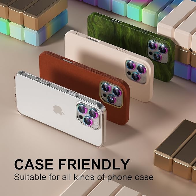 Misea Compatible for iPhone 16 Pro/iPhone 16 Pro Max Camera Lens Protector, Ultra-HD Tempered Glass Camera Cover Screen Protector Metal Individual Ring Protector Decoration Accessories, Colorful