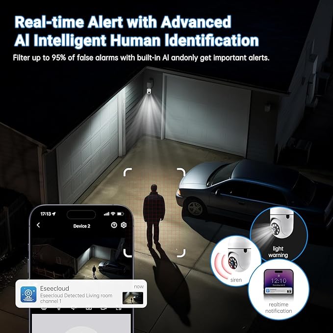 Light Bulb Security Camera 2 Packs, 5G&2.4GHz 5MP Security Cameras Wireless Outdoor 360° PTZ Cameras for Home Security with Color Night Vision, 2 Way Talk, AI Human Detection, Screw in Light Socket