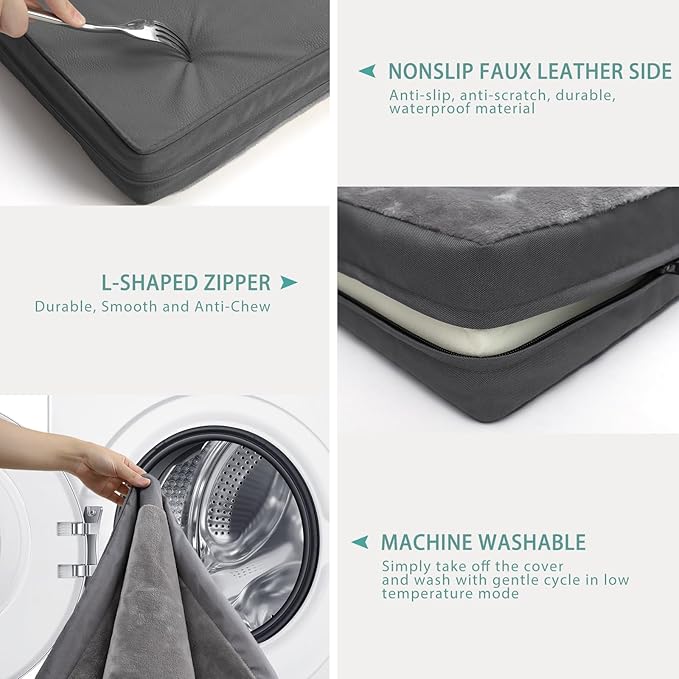 Waterproof Small Dog Bed Crate Pad 24 inch, Washable Puppy Bed Orthopedic with Removable Cover Reversible, Foam Dogs Bed, Cat Bed Kennel Pad 23" x17, Durable Anti-Slip Bottom, Gray