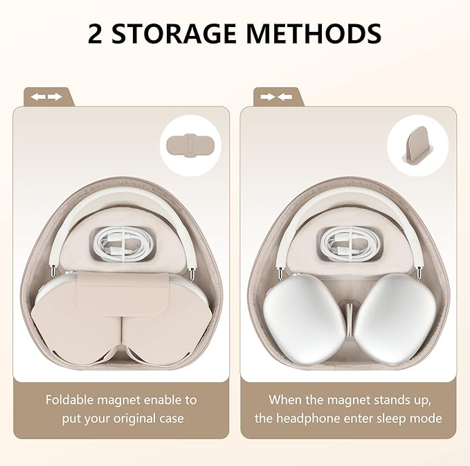 Maxjoy for AirPods Max Case [Shockproof & Dustproof] - Premium PU Leather & EVA Hybrid Hard Protective Cover, Travel Carrying Case with Storage for Apple AirPods Max Headphones (Khaki)