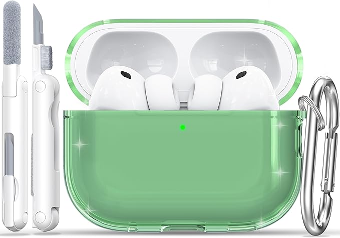 RFUNGUANGO AirPods Pro 3 Case Clear, Soft TPU Transparent with Cleaning Kit & Keychain, Compatible with Magsafe, Compatible Apple AirPods Pro 3rd (2025) Generation Protective Case, Green