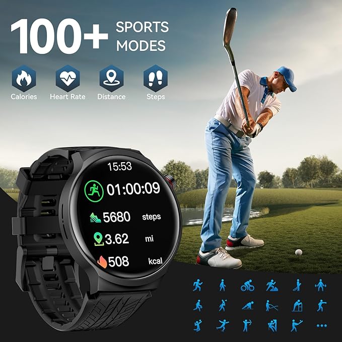 Smart Watches for Men, 1.85” Ultra Large Screen, 120 Days Battery Life, Smart Watch with Al Voice Assistant, Bluetooth Calling, Heart Rate & SpO2 Monitor, Fitness Tracker for Android iOS