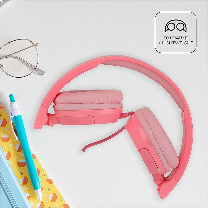 Altec Lansing Over The Ears Kids Headphones - Volume Limiting Technology for Developing Ears, Ages 3-5, Perfect for Learning from Home, Pink