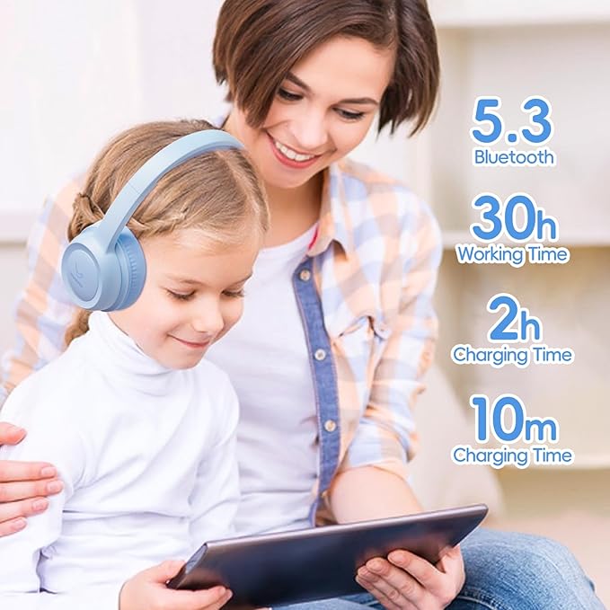 Kids Bluetooth Headphones,Kids Wireless Headphone with 85dBVolume Limiter, 30H Playtime, Adjustable Headband,Over-Ear Headphones for Kid School Online Class Travel