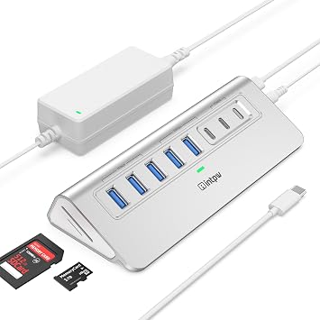 Powered USB Hub 10Gbps, intpw YH6AC Plus 10-Port USB 3.2 Hub (USB A/USB C 3.2+3 USB-A 3.0+2 PD 45W Fast Charging Ports+SD/TF Card Reader), 65W Power Adapter,Aluminum USB HUB for PC,Laptop,iPhone 17/16