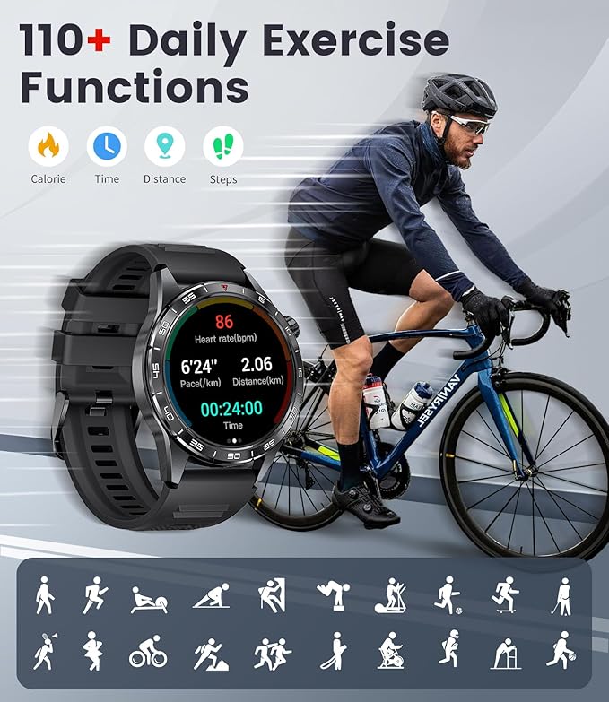 Smart Watch for Men (3 Straps),Answer/Make Calls,1.43'' AMOLED,IP68 Waterproof,110+ Sports Modes Fitness Watch with Sleep Monitor/SpO2/Heart Rate/Pedometer Rugged Outdoor Smart watch for Android/iOS