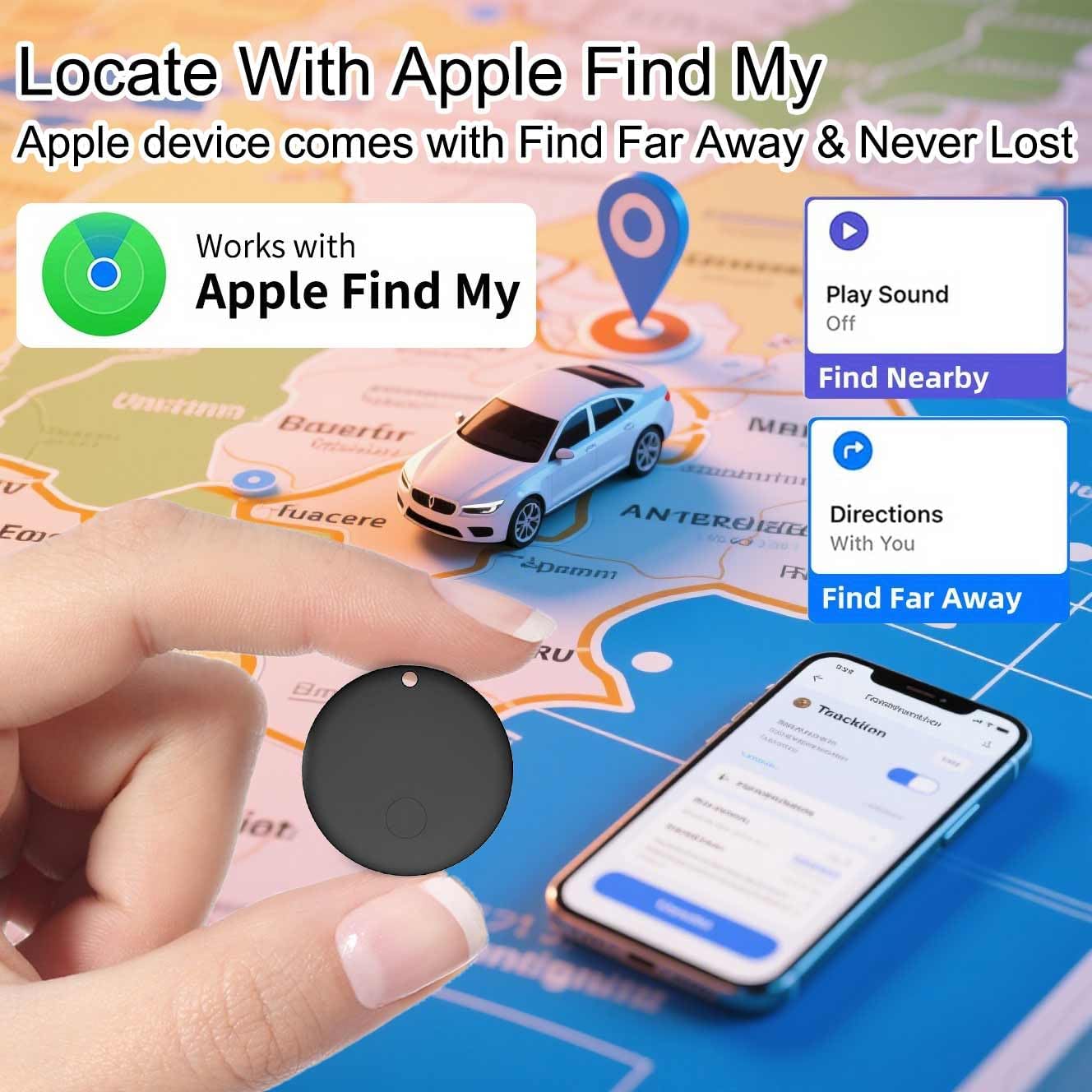 Techloop Living Mini GPS Tracker – No Subscription, Works with Apple Find My (iOS) · 4-Pack