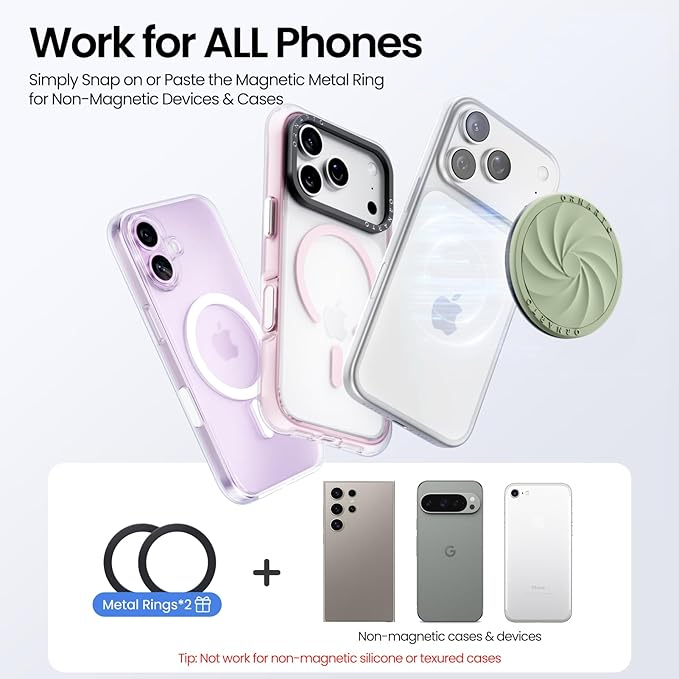 ORNARTO Vortuxe for MagSafe Phone Grip with Kickstand, Soft Liquid Silicone Finger Loop Grip, Phone Ring Holder for Back of Phone, Premium Build & Comfy Touch, Matcha