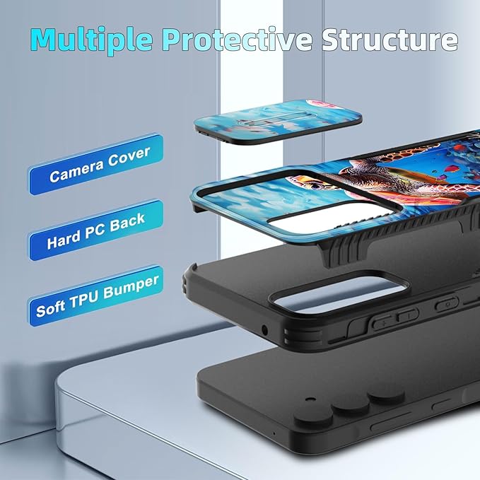 for Galaxy A35 5G Case Built in Slide Camera Lens Cover,Heavy Duty Shockproof Protection Dual Layer Case for Samsung Galaxy A35 5G 6.6 inch 2024,Sea Turtle Swimming Underwater