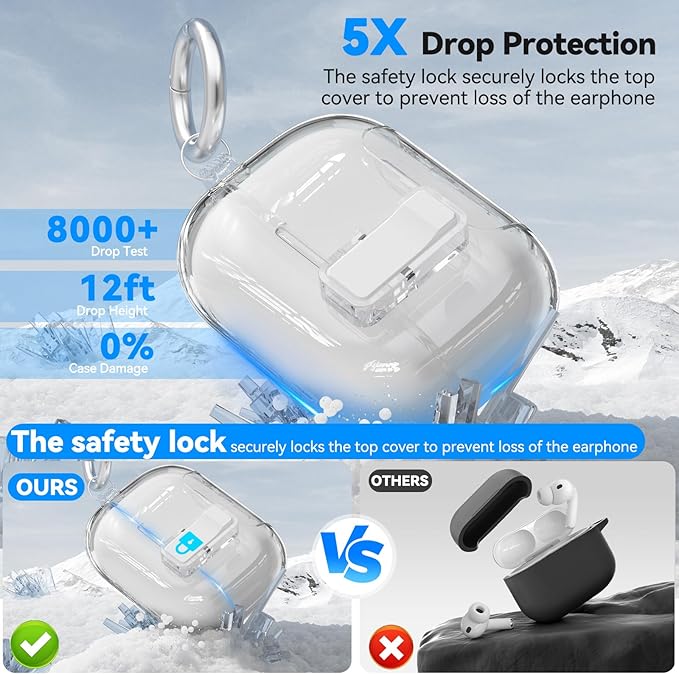 for AirPods Pro 3 Case, Anti-Yellowing Clear Case with Safety Lock, Phone Stand & Auto-Open Lid for AirPods Pro 3rd Gen 2025 Case Cover for Women Men Girly with Cleaning Kit & Keychain