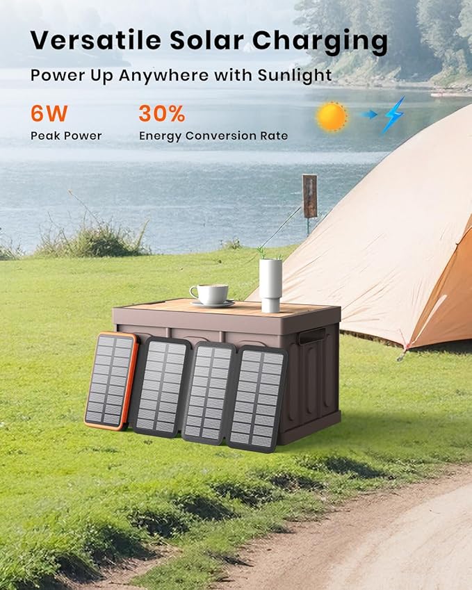 FEELLE Solar Charger Power Bank, 27000mAh Wireless Portable Charger with 4 Solar Panels, 22.5W Fast Charging External Battery Pack USB-C in/Output PD+QC 4.0 Portable Power Bank for Smartphone