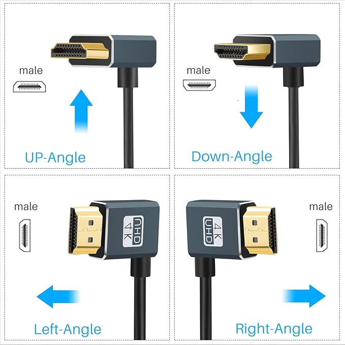 Twozoh Flexible HDMI to HDMI Cable Downward Angled 90° 3.3FT, Ultra Thin and Slim HDMI Cord Support 3D/4K@60Hz