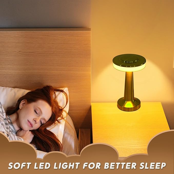 VIHOSE 12 Pcs Gold Cordless Table Lamps LED Portable Rechargeable Table Lamp with Touch Sensor 3 Color Dimming up to 15 Hours Battery Desk Light for Restaurant Wedding Camping Nursery Living Room