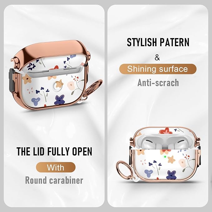 Maxjoy for Cute Airpods Pro 2 case with Safety Lock,Compatible Airpods Pro Case 2nd/1st Gen,Compatible Blue Red Clover AirPods Case Cover for Women Girly with Keychain-Transparent
