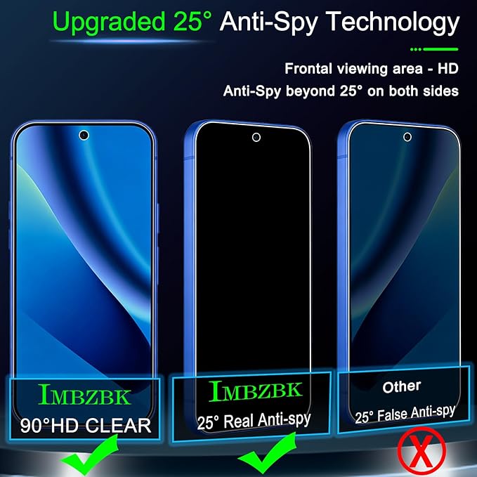 IMBZBK [Auto-Dust Removal] Privacy Screen Protector for Google Pixel 10a [6.3 INCH] Anti Spy Private Accessories, Case Friendly, 3 Military Grade Tempered Glass 3 Camera Lens Protector