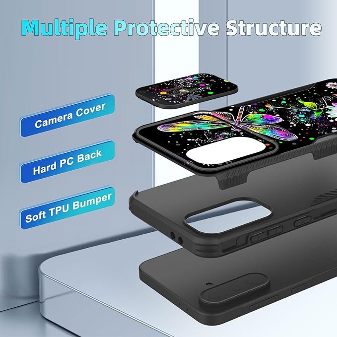 for Galaxy A36 5G/A56 5G Case Built in Slide Camera Lens Cover,Heavy Duty Shockproof Protection Dual Layer Case for Samsung Galaxy A36 5G/A56 5G 6.7" 2025,Dragonfly and Daisy Flower